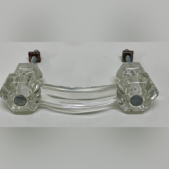 (Lot of 4) Early 1900s Clear Molded Glass Drawer Bridge Pull Handles w/ hardware - Picture 10 of 10